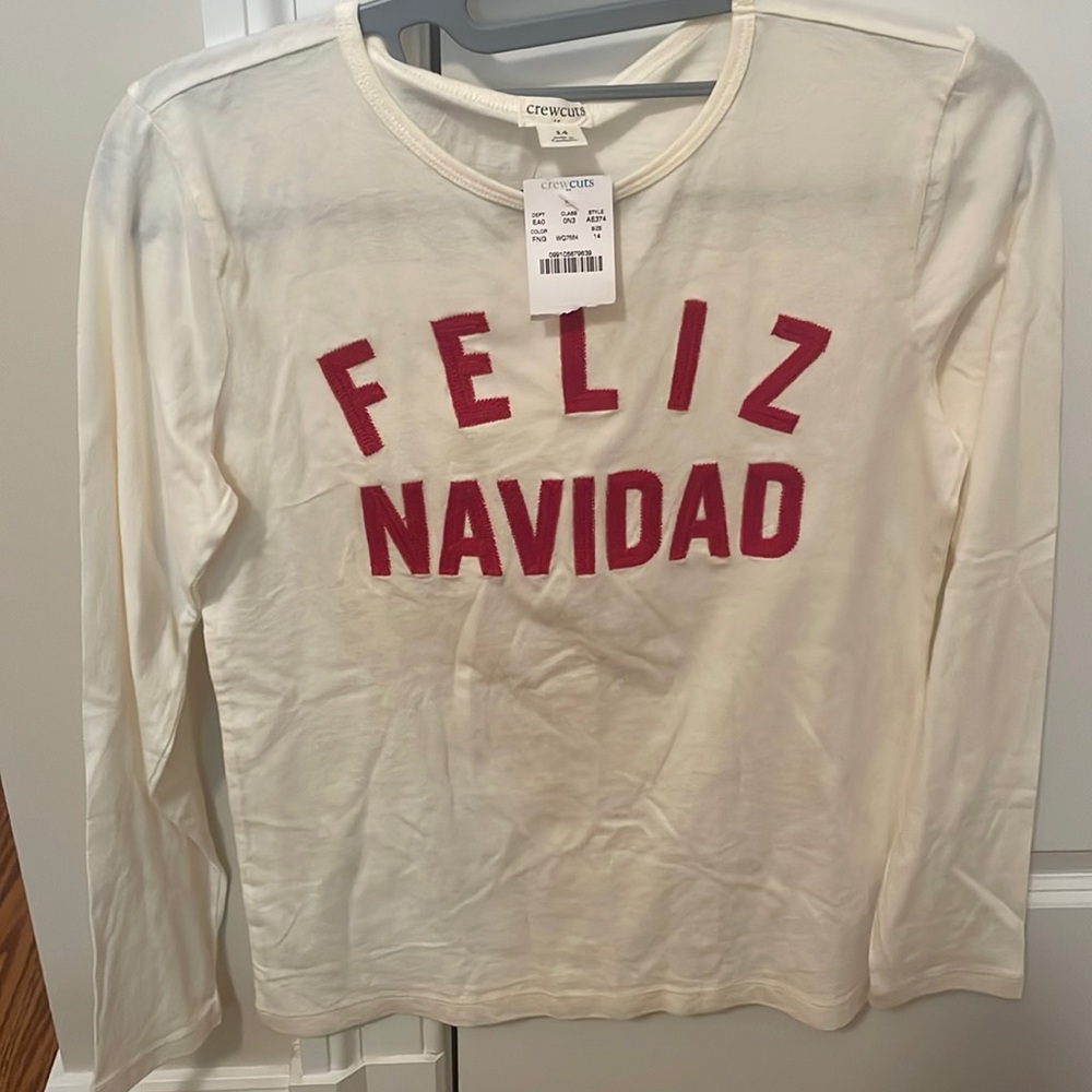 Crewcuts by J Crew size 14 Feliz Navidad long sleeve shirt🎄